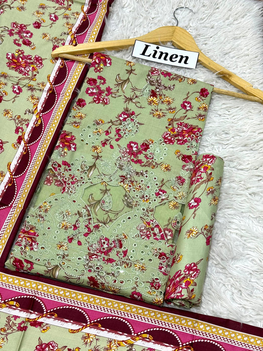 LINEN 3pc Full Embroidered - L#10