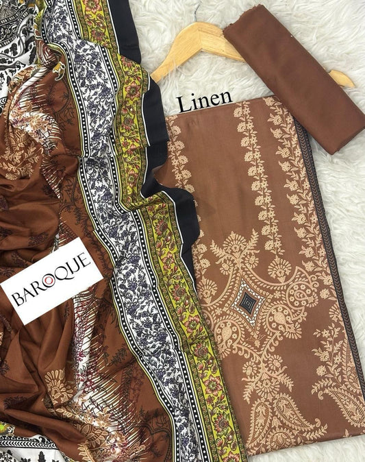 Gul Ahmed Chunri/ Baroque 72/72 LINEN Digital Print 3pc 2025 - A#16