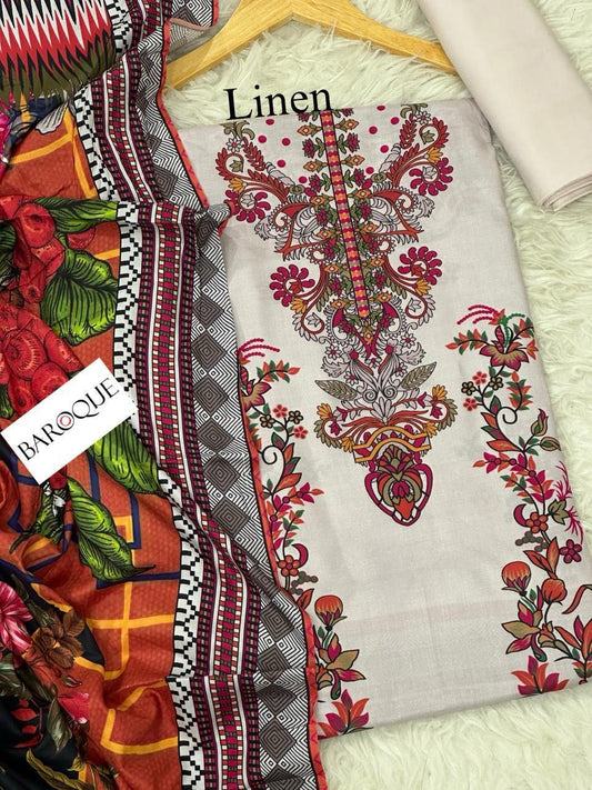 Gul Ahmed Chunri/ Baroque 72/72 LINEN Digital Print 3pc 2025 - A#17