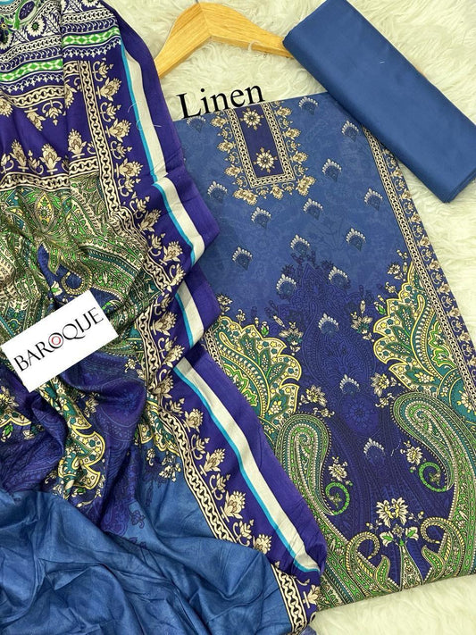 Gul Ahmed Chunri/ Baroque 72/72 LINEN Digital Print 3pc 2025 - A#20