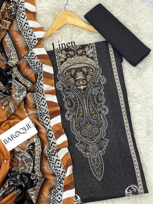 Gul Ahmed Chunri/ Baroque 72/72 LINEN Digital Print 3pc 2025 - A#21