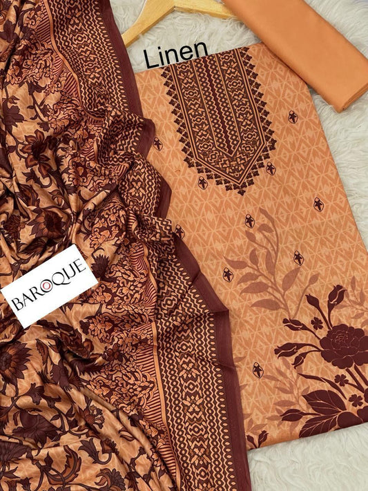 Gul Ahmed Chunri/ Baroque 72/72 LINEN Digital Print 3pc 2025 - A#22