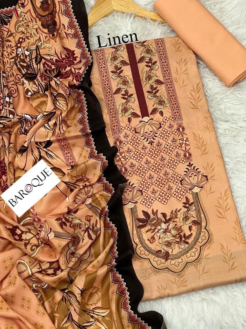 Gul Ahmed Chunri/ Baroque 72/72 LINEN Digital Print 3pc 2025 - A#24