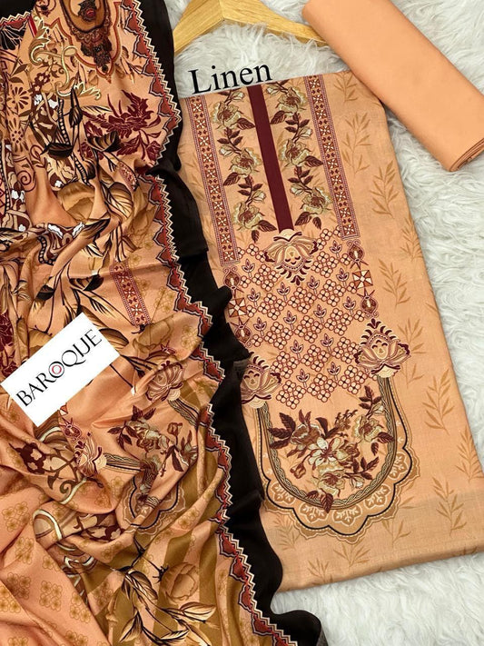 Gul Ahmed Chunri/ Baroque 72/72 LINEN Digital Print 3pc 2025 - A#24