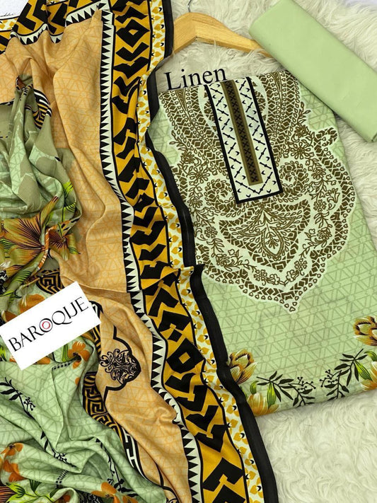 Gul Ahmed Chunri/ Baroque 72/72 LINEN Digital Print 3pc 2025 - A#25