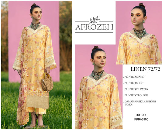 LINEN 72/72 3pc Full Embroidered - D#100