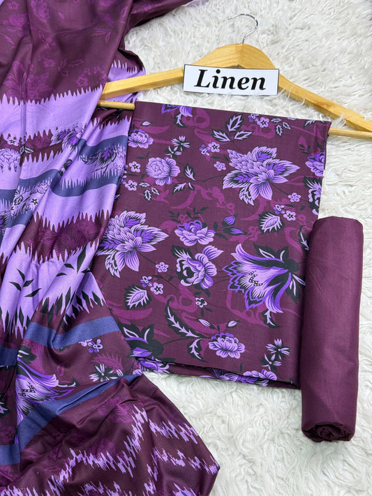 ALKARAM LINEN Digital Print 3pc 2025 - D#12