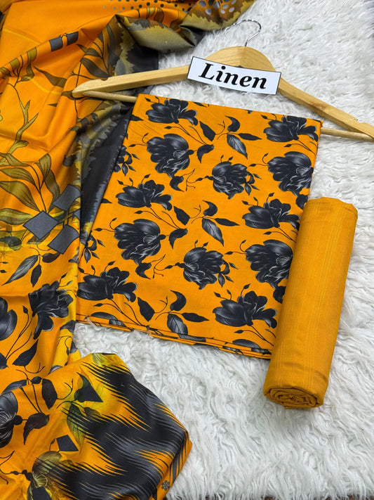 ALKARAM LINEN Digital Print 3pc 2025 - D#15