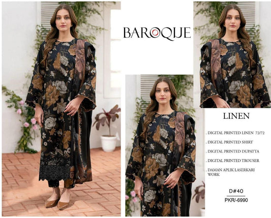 LINEN 72/72 3pc Full Embroidered - D#40