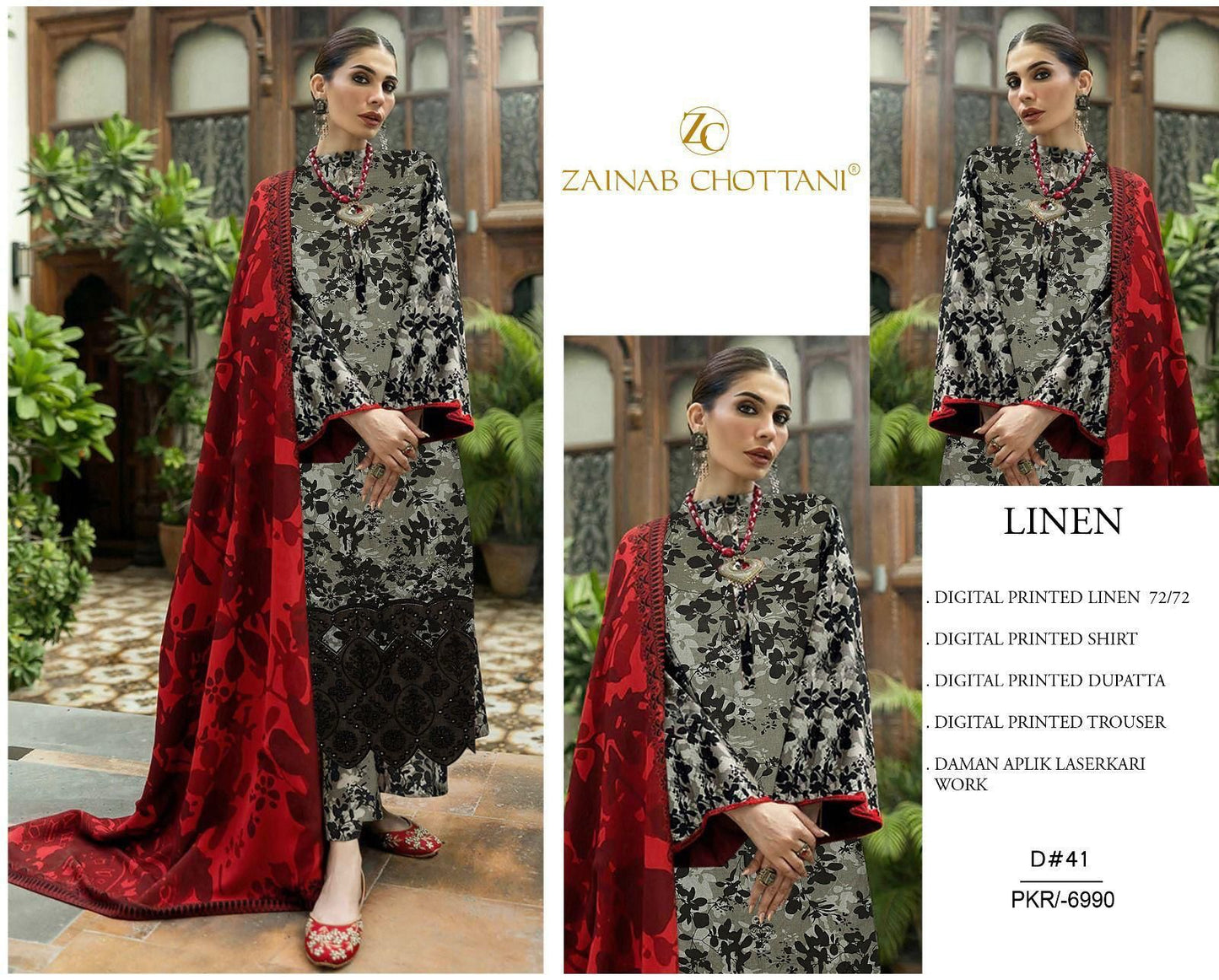 LINEN 72/72 3pc Full Embroidered - D#41