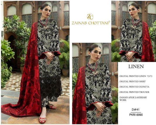 LINEN 72/72 3pc Full Embroidered - D#41