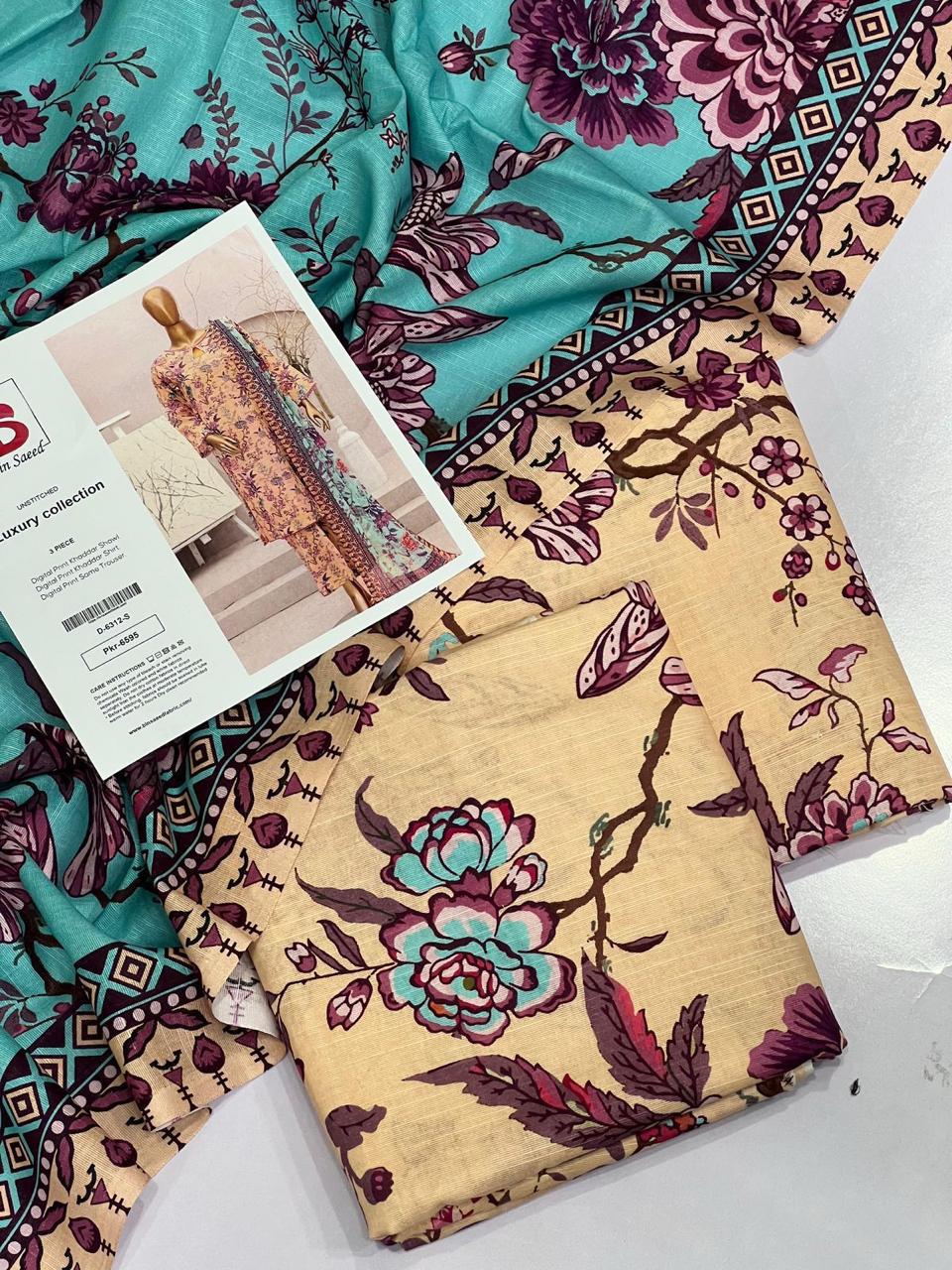 Bin Saeed KHADDAR Digital Print 3pc 2025 - D-6312-S