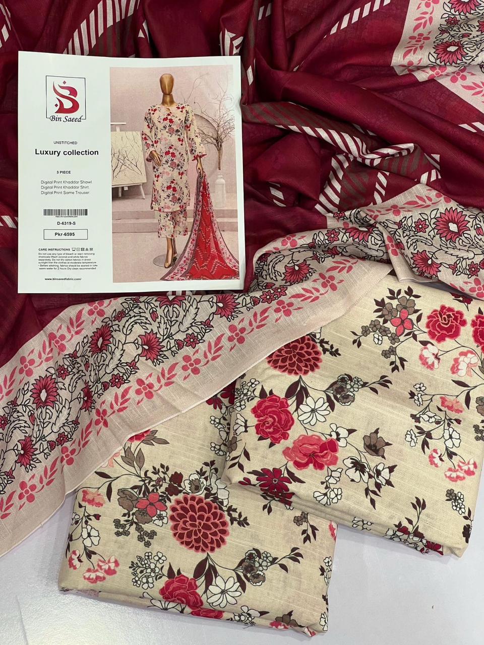 Bin Saeed KHADDAR Digital Print 3pc 2025 - D-6319-S