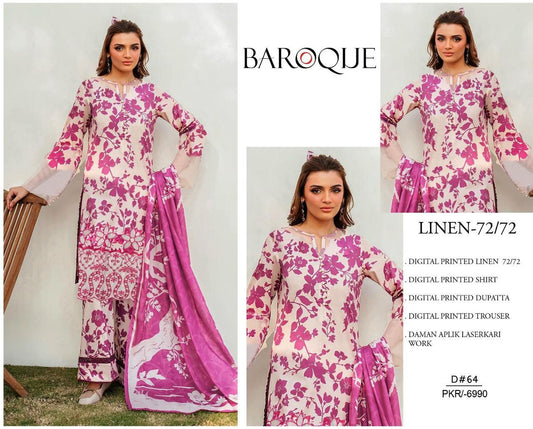 LINEN 72/72 3pc Full Embroidered - D#64