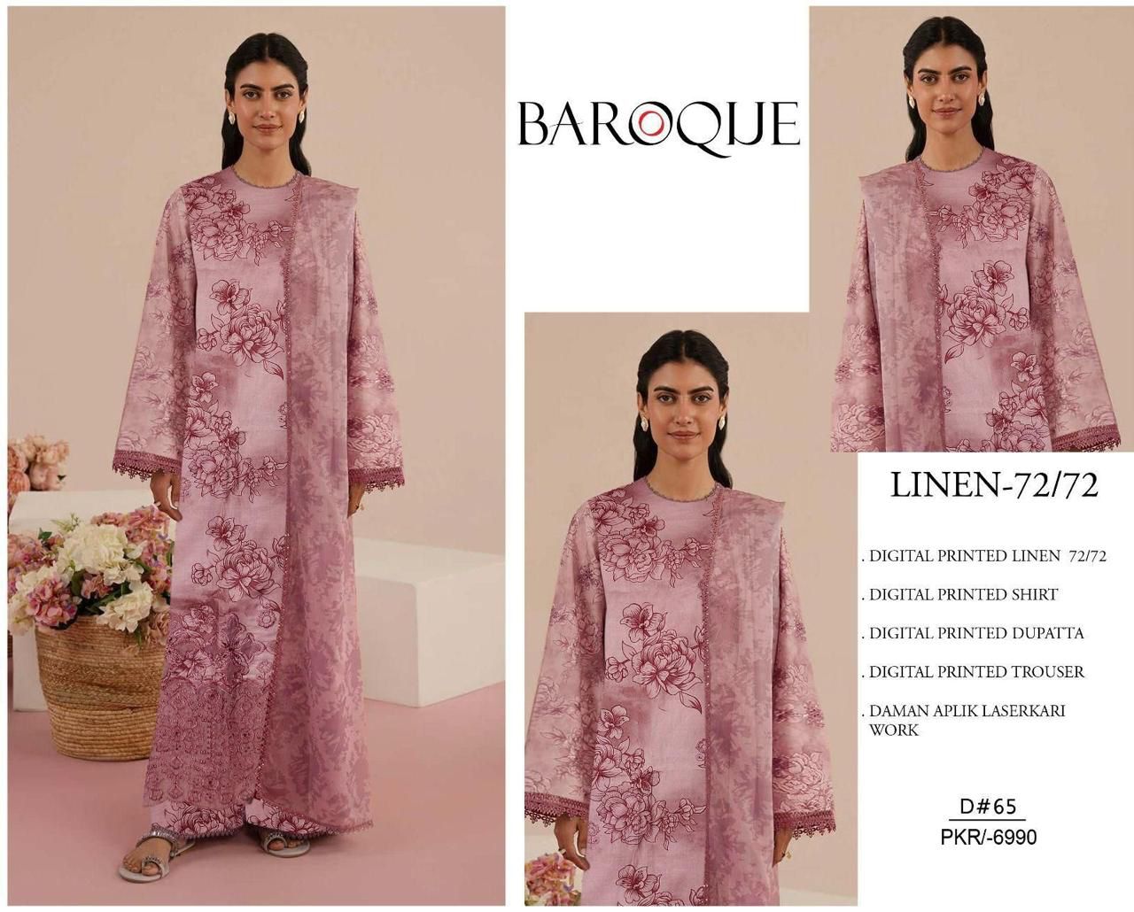 LINEN 72/72 3pc Full Embroidered - D#65