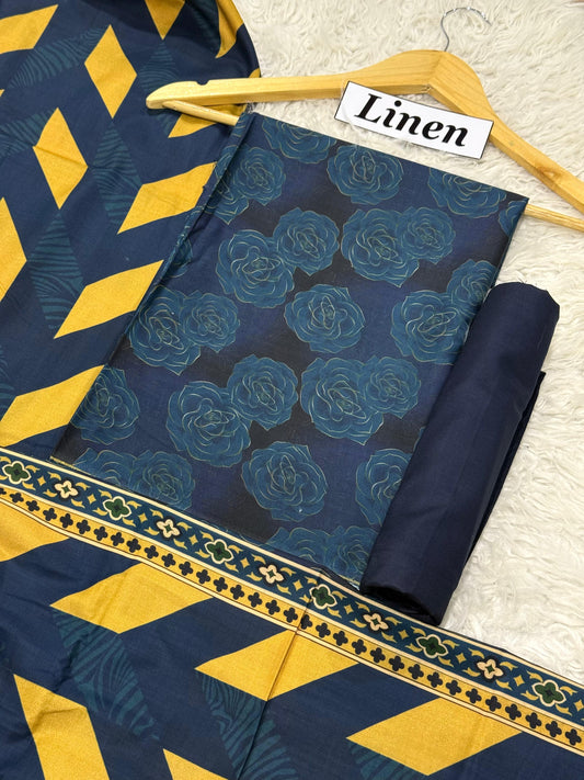 ALKARAM LINEN Digital Print 3pc 2025 - D#9