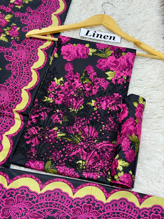 LINEN 3pc Full Embroidered - L#11