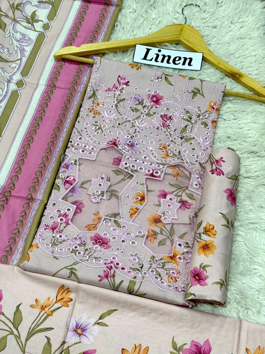 LINEN 3pc Full Embroidered - L#14