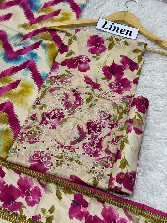 LINEN 3pc Full Embroidered - L#18