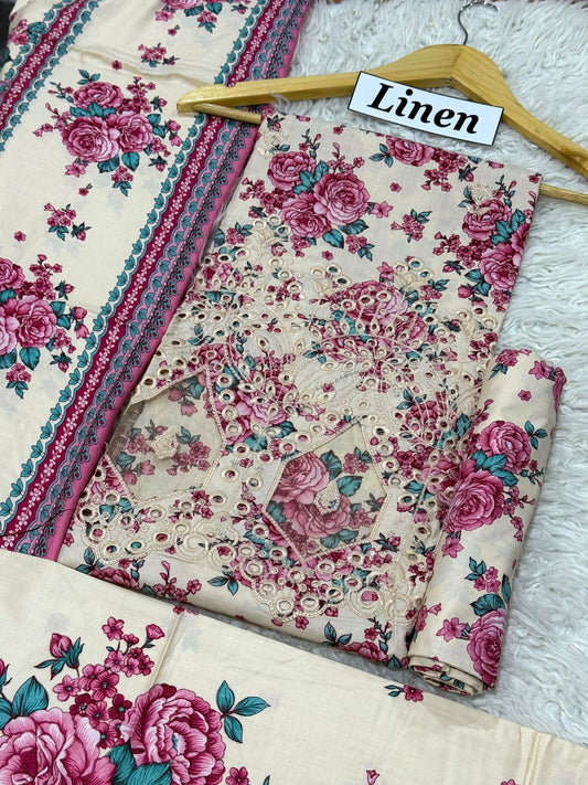 LINEN 3pc Full Embroidered - L#19